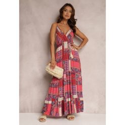 Bordowa Sukienka Grehan. Czerwone sukienki damskie Renee, l, z aplikacjami, boho, bez kołnierzyka, bez ramiączek, maxi, kopertowe. Za 84.99 zł.