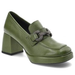 Zielone Półbuty Karino Eleganckie Skórzane Buty Na Obcasie. Zielone półbuty damskie Karino, bez wzorów, ze skóry, eleganckie, bez obcasa, na obcasie, bez zapięcia. Za 389.00 zł.