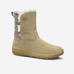Buty turystyczne damskie NH500 Mid skóra. Brązowe obuwie trekkingowe damskie QUECHUA, z futra, bez zapięcia. Za 299.99 zł.