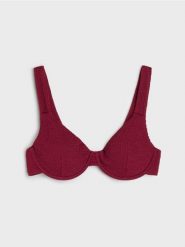 Jednolita góra bikini z wykończeniem typu shell - bordowy. Czerwone stroje kąpielowe damskie Sinsay, l, bez wzorów. Za 29.99 zł.