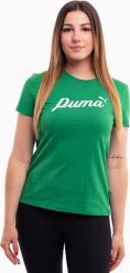 Koszulka damska Puma ESS Script zielona 679315 86 M. Zielone bluzki damskie Puma, m, bez wzorów, bez kołnierzyka, bez ramiączek. Za 85.98 zł.
