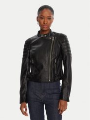 Guess Kurtka z imitacji skóry W5YL19 WHDS0 Czarny Regular Fit. Czarne kurtki damskie Guess, xl, z aplikacjami, ze skóry, bez kaptura. Za 519.99 zł.