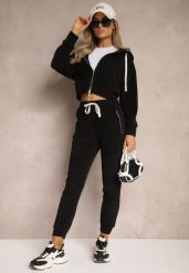 Czarny Komplet Dresowy z Dodatkiem Bawełny Spodnie z Gumką w Talii Bluza z Kapturem Sesaria. Czarne bluzy damskie Renee, l, bez wzorów, z bawełny, młodzieżowe, bez ramiączek, z kapturem. Za 119.99 zł.