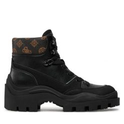 Botki Guess. Czarne botki damskie Guess, z aplikacjami, bez obcasa, na płaskiej podeszwie, bez zapięcia. Za 359.99 zł.