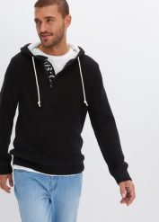 Sweter z kapturem. Czarne swetry męskie bonprix, l, bez wzorów, bez kołnierzyka, bez ramiączek. Za 139.99 zł.