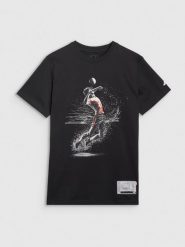 4F T-shirt regular z nadrukiem siatkarskim męski - czarny L. Czarne koszulki sportowe męskie 4F, l, bez wzorów, z bawełny, bez ramiączek, do siatkówki. Za 69.99 zł.