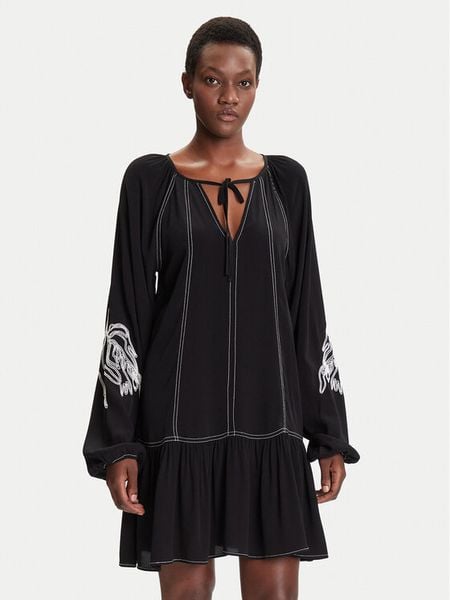 Desigual Sukienka codzienna Silvianegro 25WWVW19 Czarny Loose Fit. Czarne sukienki damskie Desigual, na co dzień, m, bez wzorów, z wiskozy, bez kołnierzyka, bez ramiączek, proste. Za 369.99 zł.