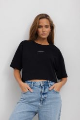 T-SHIRT PENNY "BETTER TOGETHER" CZARNY S - Flawless. Czarne t-shirty damskie Flawless, s, bez wzorów, z bawełny, eleganckie, bez kołnierzyka, bez ramiączek. Za 168.00 zł.