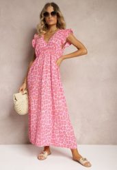 Różowa Sukienka Boho z Bawełny Ozdobiona Wiązaniem Carivia. Czerwone sukienki damskie Renee, na co dzień, na lato, z aplikacjami, z bawełny, boho, bez kołnierzyka, bez ramiączek, maxi. Za 99.99 zł.