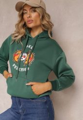 Ciemnozielona Bluza Kangurka z Nadrukiem i Kapturem Uvella. Zielone bluzy damskie Renee, xl, bez wzorów, casualowe, bez ramiączek. Za 79.99 zł.