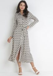 Beżowa Sukienka Bathiphaeia. Brązowe sukienki damskie Born2be, l, bez wzorów, z materiału, eleganckie, bez kołnierzyka, bez ramiączek, midi, koszulowe. Za 159.99 zł.