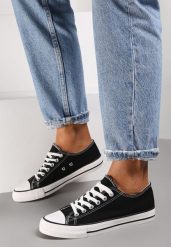 Czarno-Białe Trampki Lakelet. Czarne trampki i tenisówki damskie Renee, bez wzorów, z gumy, przed kostkę, bez zapięcia. Za 49.99 zł.