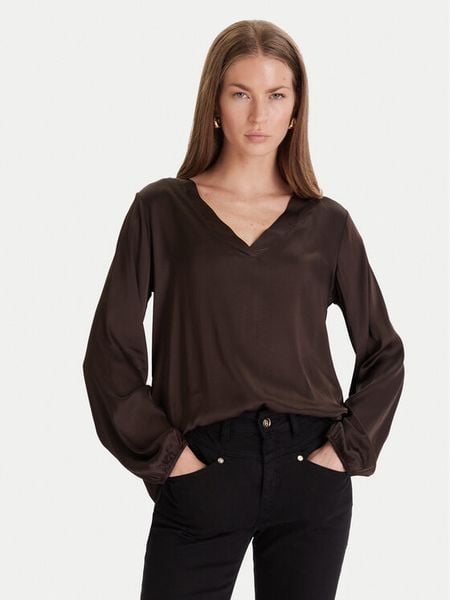 Maryley Bluzka 25IB824/18CO Brązowy Regular Fit. Brązowe bluzki damskie Maryley, m, bez wzorów, z wiskozy, bez kołnierzyka, bez ramiączek. Za 289.99 zł.