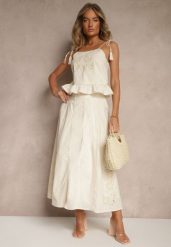 Beżowa Rozkloszowana Spódnica z Bawełny z Haftowanymi Detalami Tolanisse. Brązowe spódnice damskie Renee, na co dzień, l, bez wzorów, z bawełny, eleganckie, maxi, rozkloszowane. Za 89.99 zł.