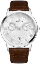 Zegarek męski Appella L70007.5B33QF brązowy. Brązowe zegarki męskie Appella, bez wzorów. Za 1,540.00 zł.
