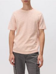Sweter z krótkim rękawem z dodatkiem lnu - pomarańczowy. Brązowe swetry męskie Reserved, l, bez wzorów, z bawełny, bez kołnierzyka, bez ramiączek. W wyprzedaży za 45.99 zł.