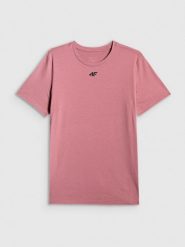 4F Koszulka treningowa regular szybkoschnąca męska - koralowa XL. Pomarańczowe t-shirty męskie 4F, m, bez wzorów, z materiału, bez kołnierzyka, bez ramiączek. Za 99.99 zł.
