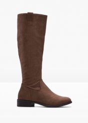 Kozaki. Brązowe kozaki damskie bonprix, bez wzorów, bez obcasa, bez zapięcia. Za 169.99 zł.