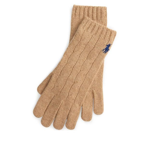 Rękawiczki Polo Ralph Lauren. Brązowe rękawiczki damskie Polo Ralph Lauren, bez wzorów, z dzianiny. Za 319.99 zł.