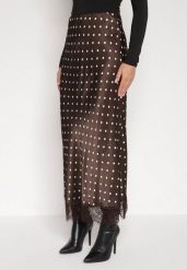 Brązowa Wiskozowa Spódnica z Wysokim Stanem w Kropki z Koronką Monivesa. Brązowe spódnice damskie Born2be, na co dzień, uniwersalny, bez wzorów, z koronki, eleganckie, z podwyższonym stanem, maxi, koszulowe. Za 149.99 zł.