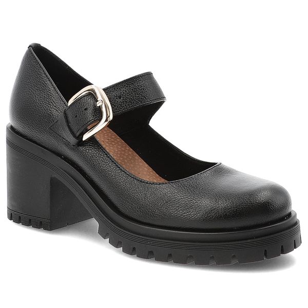 Czarne Półbuty Armodo Eleganckie Obuwie Damskie. Czarne półbuty damskie Armodo, bez wzorów, ze skóry, biznesowe, bez obcasa, na słupku, bez zapięcia. Za 287.99 zł.