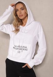 Biała Bluza o Klasycznym Kroju z Kapturem i Kieszenią Firloti. Białe bluzy damskie Renee, l, bez wzorów, z jeansu, casualowe, bez ramiączek, z kapturem. Za 49.99 zł.
