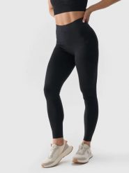 Legginsy fitness damskie z wysokim stanem. Czarne legginsy sportowe damskie 4F, l, bez wzorów, z bawełny, z podwyższonym stanem, długie, na fitness i siłownię. Za 64.57 zł.