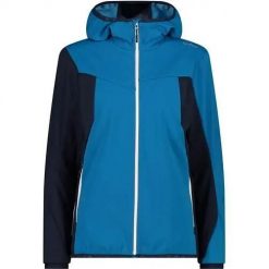 Kurtka trekkingowa damska CMP Fix Hood. Niebieskie kurtki sportowe damskie CMP, m, bez wzorów, z lycry, bez ramiączek, z kapturem, outdoorowe. Za 645.00 zł.
