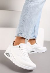 Białe Sneakersy z Podeszwą Air i Ozdobną Perforacją Florias. Białe obuwie sportowe damskie Born2be, bez wzorów, bez zapięcia. Za 79.99 zł.