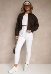 Białe Jeansy z Bawełny Mom Fit High Waist Folima. Białe jeansy damskie Renee, bez wzorów, z bawełny, klasyczne, z podwyższonym stanem. Za 84.99 zł.