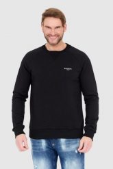BALMAIN Czarna bluza męska z małym aksamitnym logo, Rozmiar S. Czarne bluzy męskie Balmain, l, bez wzorów, bez ramiączek, bez kaptura. W wyprzedaży za 1,999.99 zł.