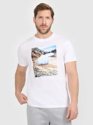 4F T-shirt regular z nadrukiem męski - biały S. Białe t-shirty męskie 4F, m, bez wzorów, z bawełny, bez kołnierzyka, bez ramiączek. Za 79.99 zł.