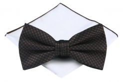 Mucha Męska z Poszetką - Chattier - Brązowa Pepitka. Brązowe krawaty i muchy Chattier, bez wzorów, eleganckie. Za 59.00 zł.