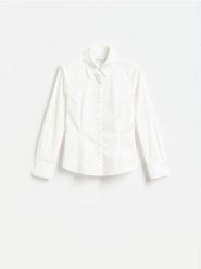 Taliowana koszula z bawełną - biały. Białe koszule damskie Reserved, l, bez wzorów, z bawełny, bez kołnierzyka, bez ramiączek. Za 99.99 zł.