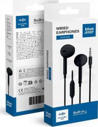 BLUE STAR słuchawki przewodowe Jack 3,5 mm z mikrofonem PA-E65 1,2 m czarne. Czarne słuchawki douszne BlueStar. Za 9.59 zł.