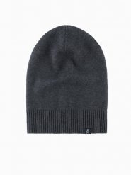 Zimowa męska czapka beanie z bawełnianej dzianiny – grafitowy melanż V2. Szare czapki męskie Ombre Clothing, na zimę, bez wzorów, z bawełny. Za 129.99 zł.