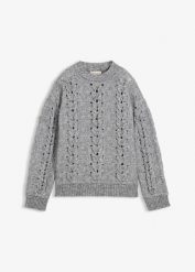 Gruby sweter ze wzorem w warkocze. Szare swetry nierozpinane damskie bonprix, bez wzorów, z wełny, bez kołnierzyka, bez ramiączek. Za 149.99 zł.