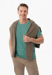 Bawełniana koszulka T-BASIC. Niebieskie t-shirty męskie Volcano, m, bez wzorów, z bawełny, bez kołnierzyka, bez ramiączek. Za 54.99 zł.