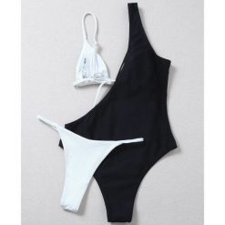 Strój kąpielowy prążkowany asymetryczny szybkoschnący Gerta. Stroje kąpielowe damskie Intica, s, bez wzorów, z materiału. Za 149.00 zł.