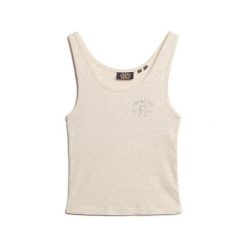 Damski prążkowany tank top Superdry Athletic Essential. Białe topy damskie Superdry, bez wzorów, z bawełny, sportowe, bez kołnierzyka, bez ramiączek. W wyprzedaży za 101.05 zł.