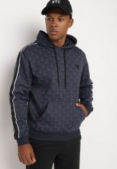 Niebieska Bluza z Kapturem w Geometryczny Print Zdobiona Lampasem Venandria. Niebieskie bluzy męskie Born2be, l, z aplikacjami, z jeansu, z kapturem, trekkingowe. Za 84.99 zł.