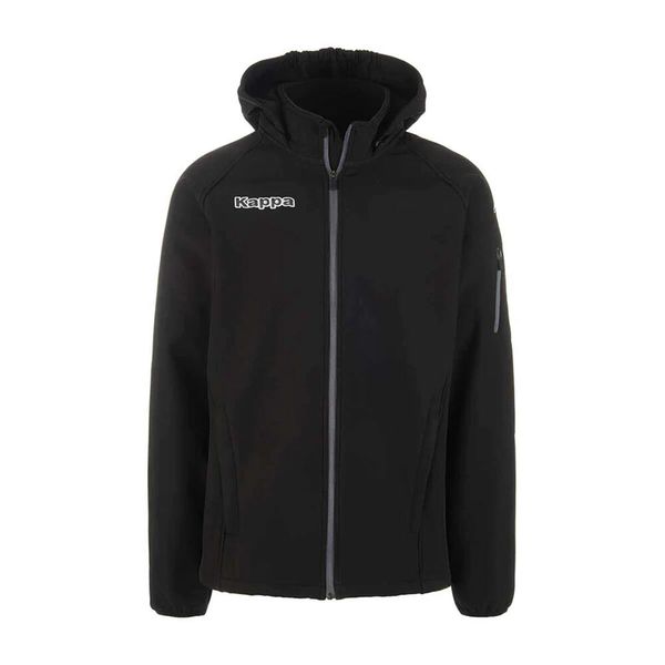 Kurtka softshell Kappa Valas. Czarne kurtki męskie Kappa, m, bez wzorów, z materiału, z kapturem. Za 385.30 zł.