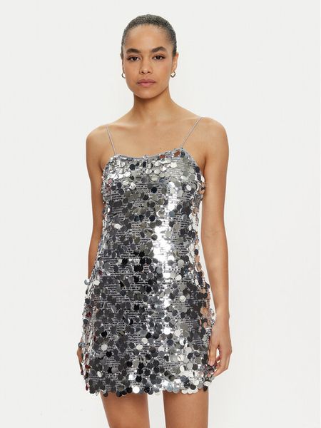 ONLY Sukienka koktajlowa Jadel 15332687 Srebrny Regular Fit. Szare sukienki damskie ONLY, l, bez wzorów, z syntetyku, wizytowe, bez kołnierzyka, bez ramiączek. Za 99.99 zł.