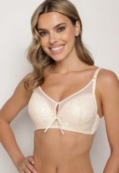 Jasnobeżowy Biustonosz Typu Full Cup z Koronkowym Zdobieniem Ravisella. Brązowe biustonosze Born2be, z aplikacjami, z bawełny. Za 34.99 zł.