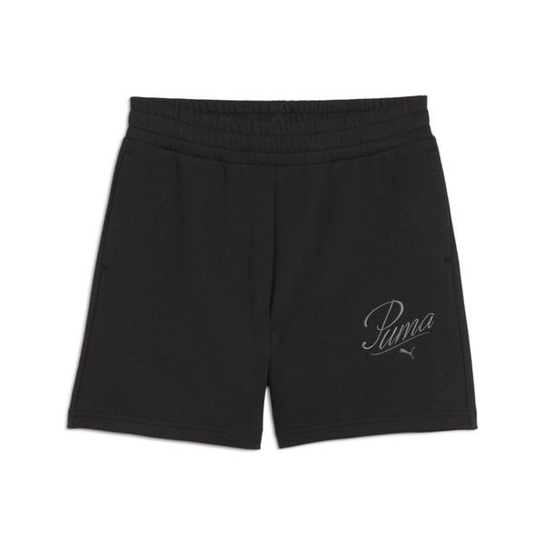 Damskie szorty z wysokim stanem ESS SCRIPT 5" PUMA Black. Czarne szorty damskie Puma, bez wzorów, z podwyższonym stanem. Za 100.99 zł.