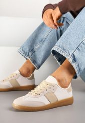 Beżowe Sneakersy Tenisówki w Kultowym Stylu Neolithaen. Brązowe trampki i tenisówki damskie Renee, bez wzorów, z jeansu, bez zapięcia. Za 74.99 zł.