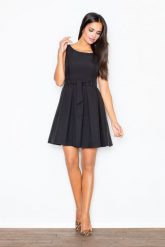 Czarna Elegancka Sukienka z Modnymi Plisami +Pasek. Czarne sukienki damskie Figl, xl, bez wzorów, z materiału, eleganckie, bez kołnierzyka, bez ramiączek, mini. Za 249.00 zł.