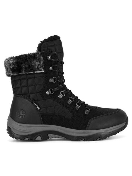 Rieker Botki M9644-00 Czarny. Czarne botki damskie Rieker, bez wzorów, z materiału, bez obcasa, na płaskiej podeszwie, bez zapięcia. Za 293.99 zł.