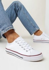 Biało-Czerwone Trampki przed Kostkę Fissi. Białe trampki i tenisówki damskie Born2be, bez wzorów, przed kostkę, bez zapięcia. Za 49.99 zł.