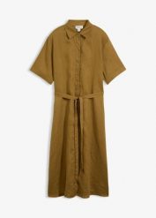 Sukienka koszulowa z czystego lnu. Czerwone sukienki damskie bonprix, na wiosnę, bez wzorów, bez kołnierzyka, bez ramiączek, koszulowe. Za 169.99 zł.